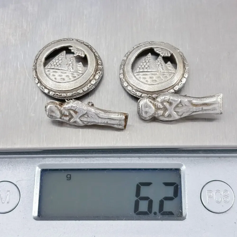 Vintage Sterling Silver 925 Egyptian Revival Cuff Links